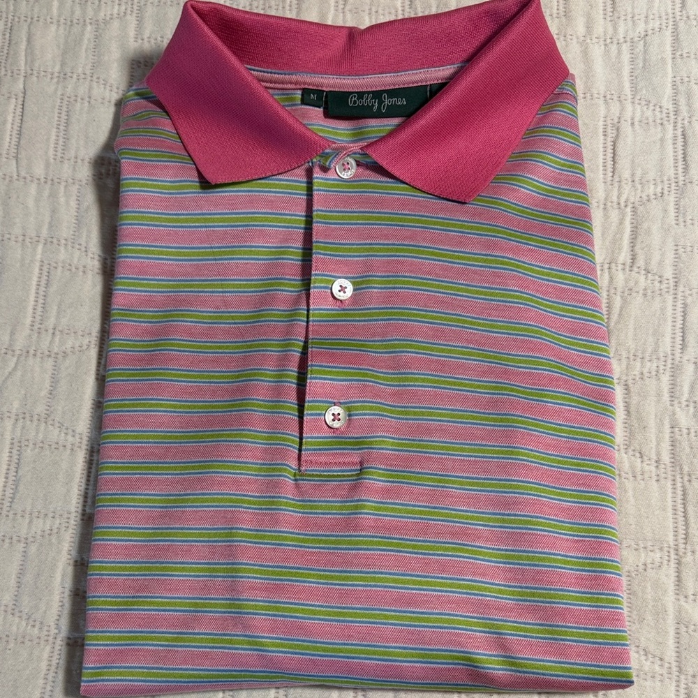 Bobby Jones Vibrant Pink and Green Striped Polo